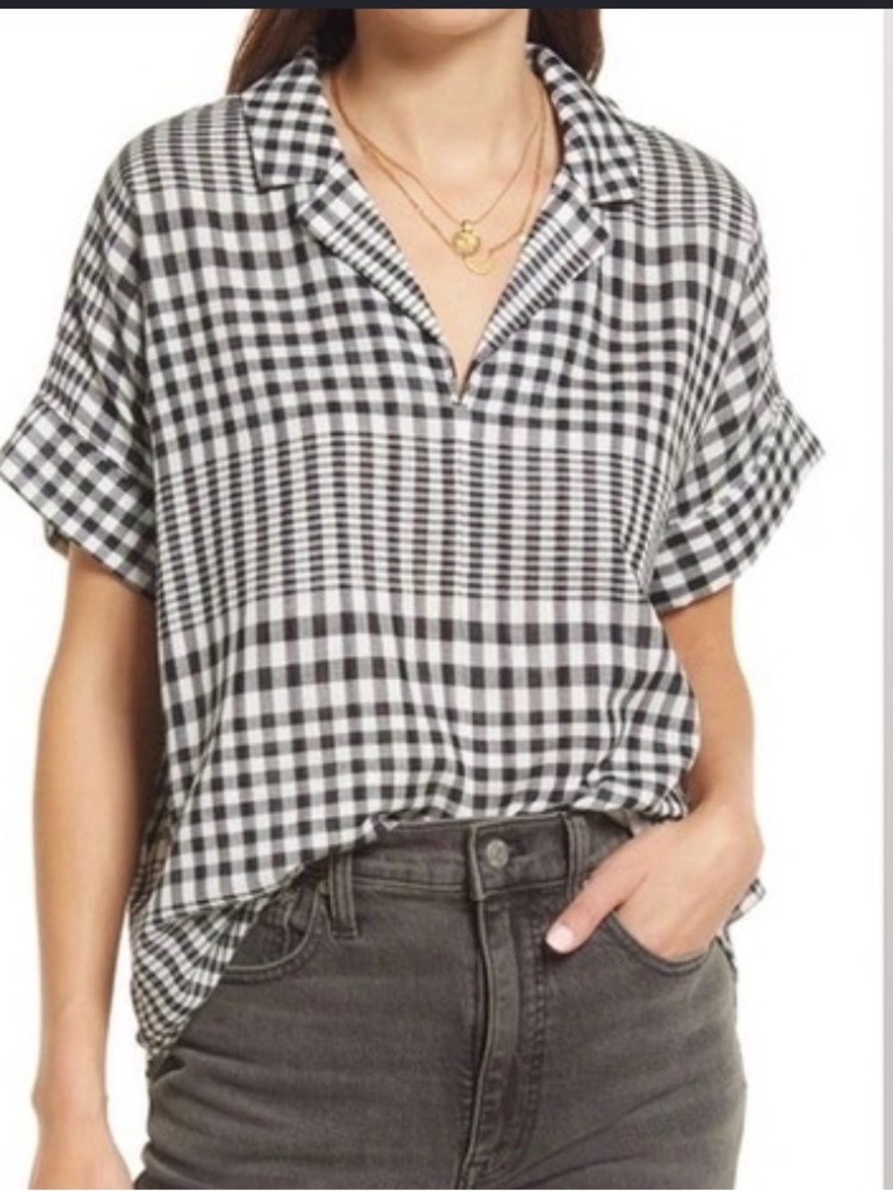 Madewell Black & White Gingham Short-Sleeve Popover Oversized Shirt